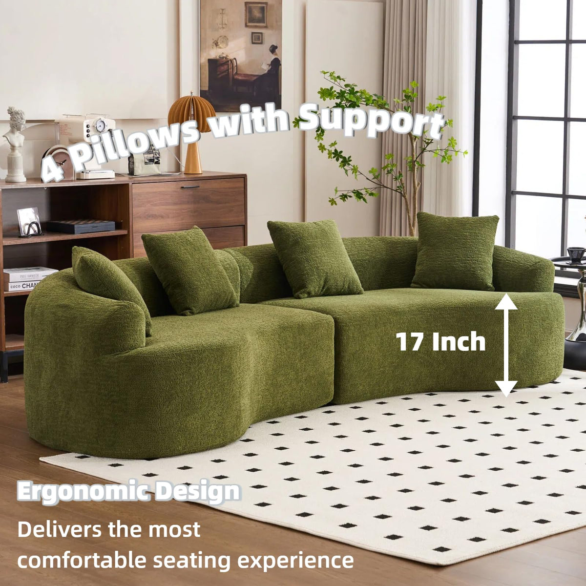 110.2" Curved Sectional Sofa,Luxury Wood Grain Chenille Fabric, Oversized Sectional Sofa,Compression Curved Couch for Living Room,No Assembly Needed (Green, 110.2 Inch)