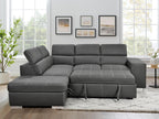 THSUPER 104'' Microfiber L Shaped Sectional Sleeper Sofa Couch with Pull Out Bed and Storage Ottoman, Convertible Couches with Adjustable Headrest for Living Room, Left Facing Chaise. Charcoal Grey
