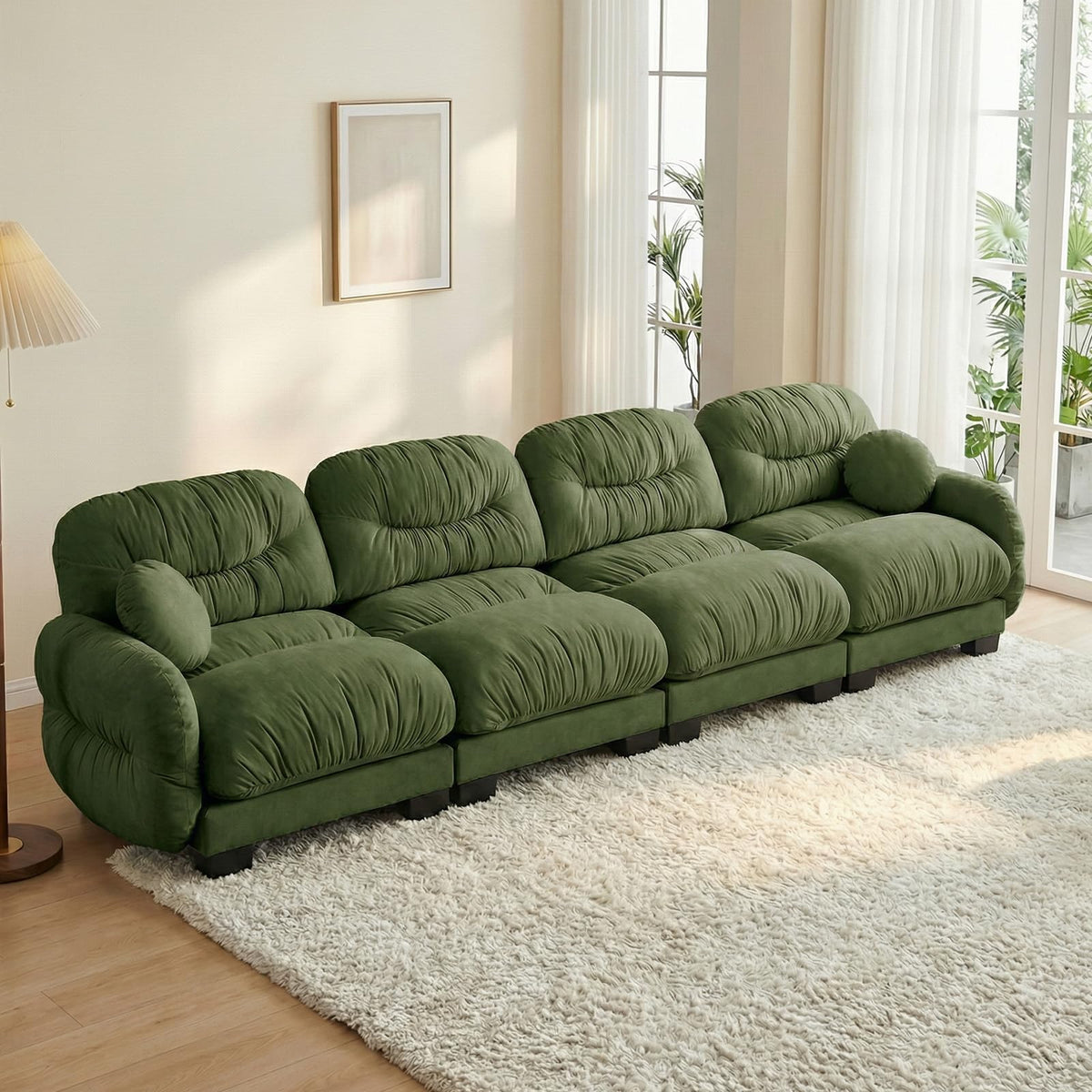116" U Sectional Couches for Living Room, 3 Seater Modular Couch with 2 Ottoman, Cloud Sofa with Soft Chenille Fabric, High-Density Foam Cushion, Living Room Furniture, Beige