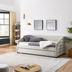 Twin Size Daybed with Trundle Upholstered Tufted Sofa Bed, Linen Fabric, Beige (82.5"x42.5"x34") YJ802