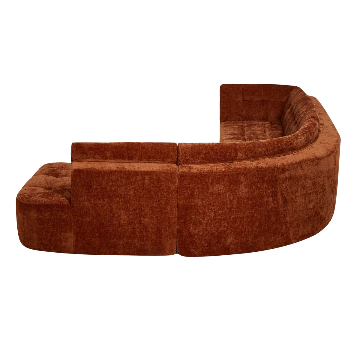 119'' Sectional Sofa, Curved L-Style Right-Hand Facing Couch with Fully Upholstered Arms, Tufted Design, Modern Minimalist Look, Dark Orange