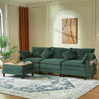 107.3'' Oversized Cloud Couch L Shaped Modular Sectional Sofa, Premier Comfy Corduroy Couch with Ottoman, Modern 3 Deep Seat Sectional Couches for Living Room, Solid Wood Frame&Spring,Tool-Free Green