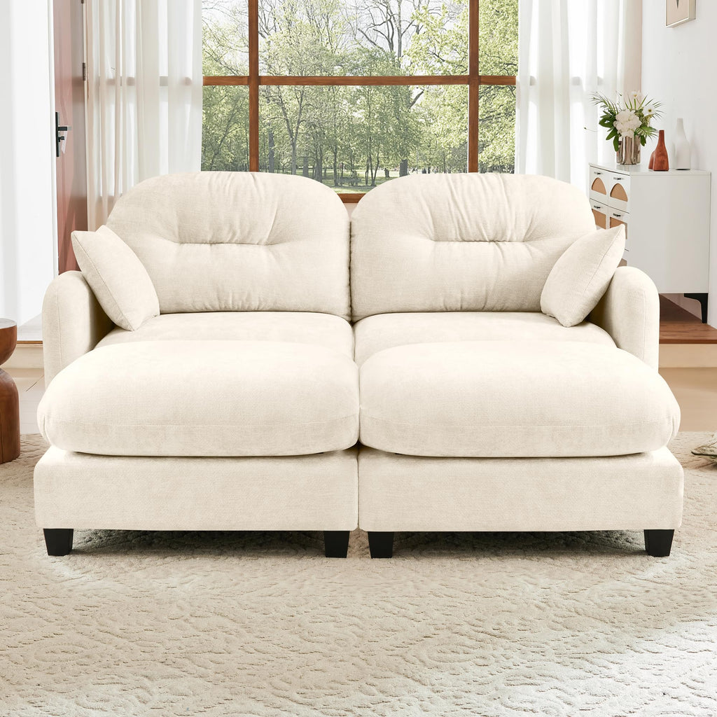 107" Modular Sectional Sofa, Comfy U Shaped Cloud Couch with Ottoman, Chenille Sofa Sleeper Deep Seat Sofas with Throw Pillows for Apartment-Camel