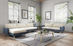 119" Dark Blue Cream L Shaped Sectional Sofa Chaise Lounge, Detachable Covers, Solid Wooden Legs, 3 Seater Cozy Sofa SJ879