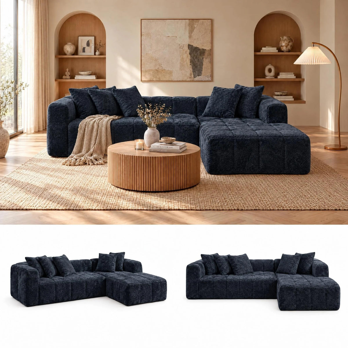 107.9" Boneless L-Shape Modular Cloud Sofa for Living Room