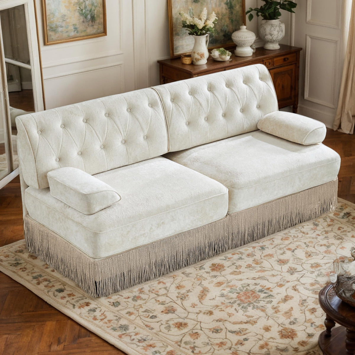 106'' Modern Chesterfield Style 3-Seater Sofa with 2 Ottoman, Upholstered Velvet Modular Sectional Sofa with Button Tufted, U Shape Deep Seat Cloud Sectional Couches for Living Room (Green)