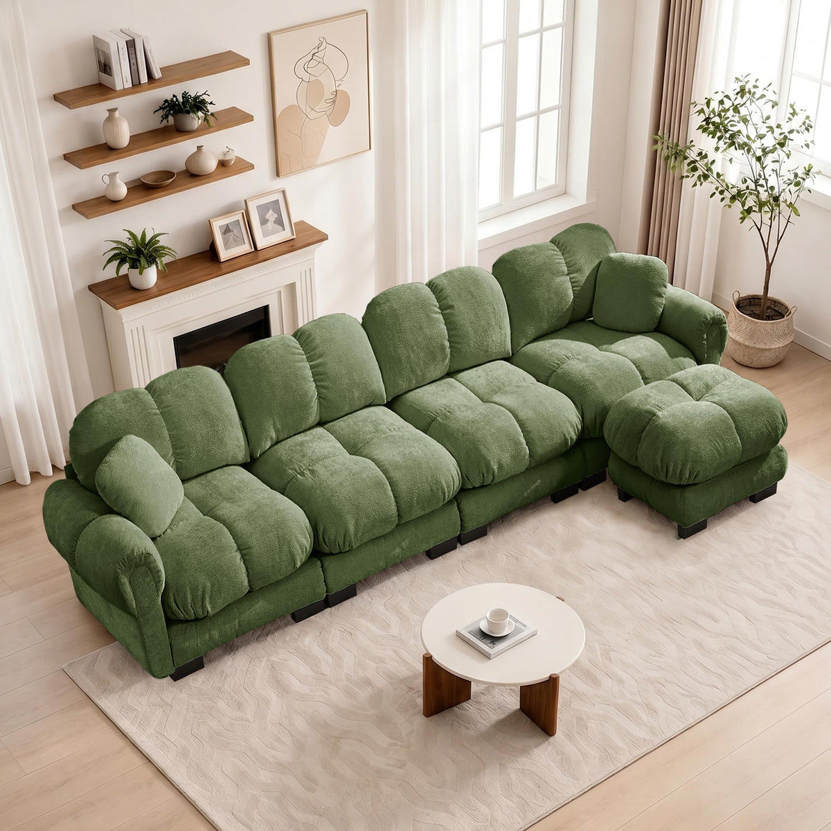 103.9" Modular Cloud Couch, Oversize U-Shaped Sectional Sofa with Ottoman, Deep Seat Chenille Couch, Anti-Slip Design, Modern 3-Seater Sofa for Living Room/Apartment/Bedroom, Brown