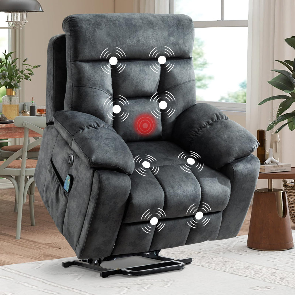EBELLO 2 Piece Reclining Living Room Set, Soft Fabric Recliner Sofa Furniture Set, Included Power Lift Recliner Chair with Massage and Heat and 3 Seat Sofa, Dark Greenish-Grey