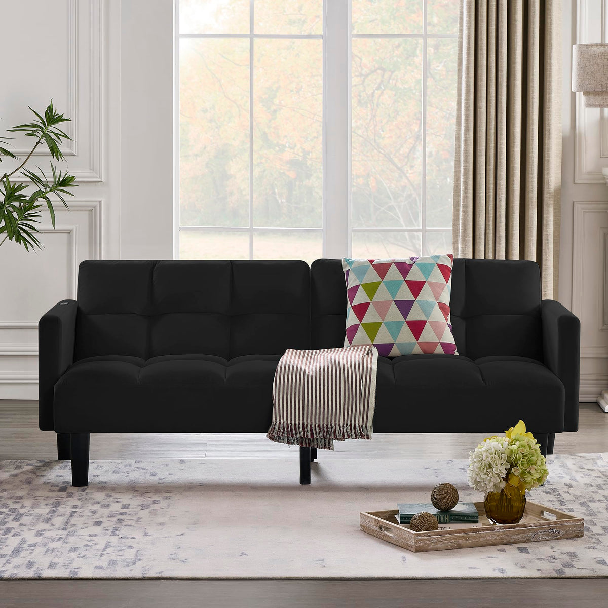 Velvet Futon Couch Convertible Folding Sofa Bed Tufted Couch for Apartment