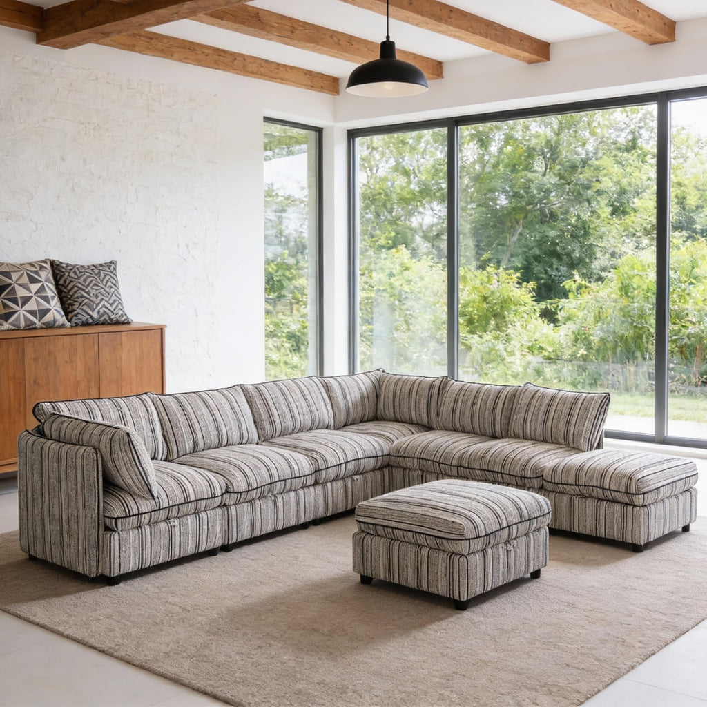 125" Oversized Modular Sectional Sofa with Storage,Convertible L/U-Shaped Chenille Cloud Couch with Reversible Chaise, 8 Seater Storage Sectional Sofa for Living Room