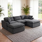 111" Boneless Sectional Couches for Living Room, 5 Seater Deep Seated U Shaped Cloud Couch with Ottomans, Chenille Compressed Modular Cloud Sofa Couch in a Box, No Assembly Required, Grey