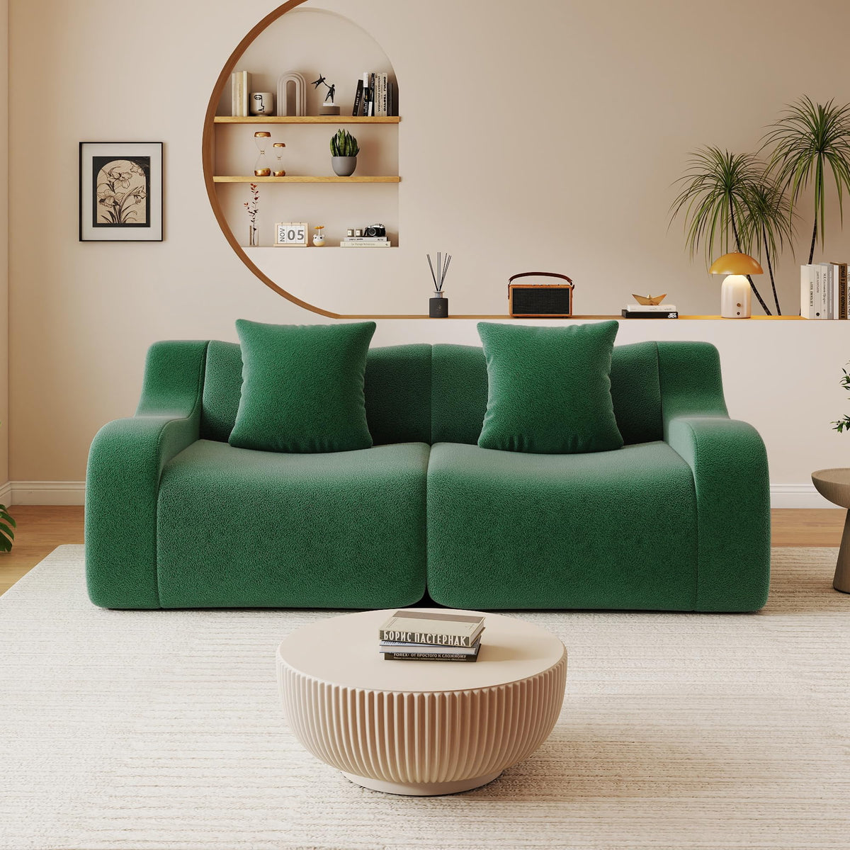 115.3" Modular Sectional Couches for Living Room, Teddy Deep Seat Sofa, 3 Seater Boneless Couch with 2 Ottoman,Orange