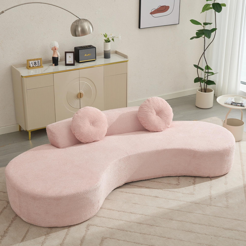 105.5''Curved Sofa, Sofa, Cloud Couch Sofa 3 4 Seater Couch with 2 Pillows,Bedroom, No Assembly Required, Point Shaped Corduroy,(Anti Wrinkle),Pink TJ275