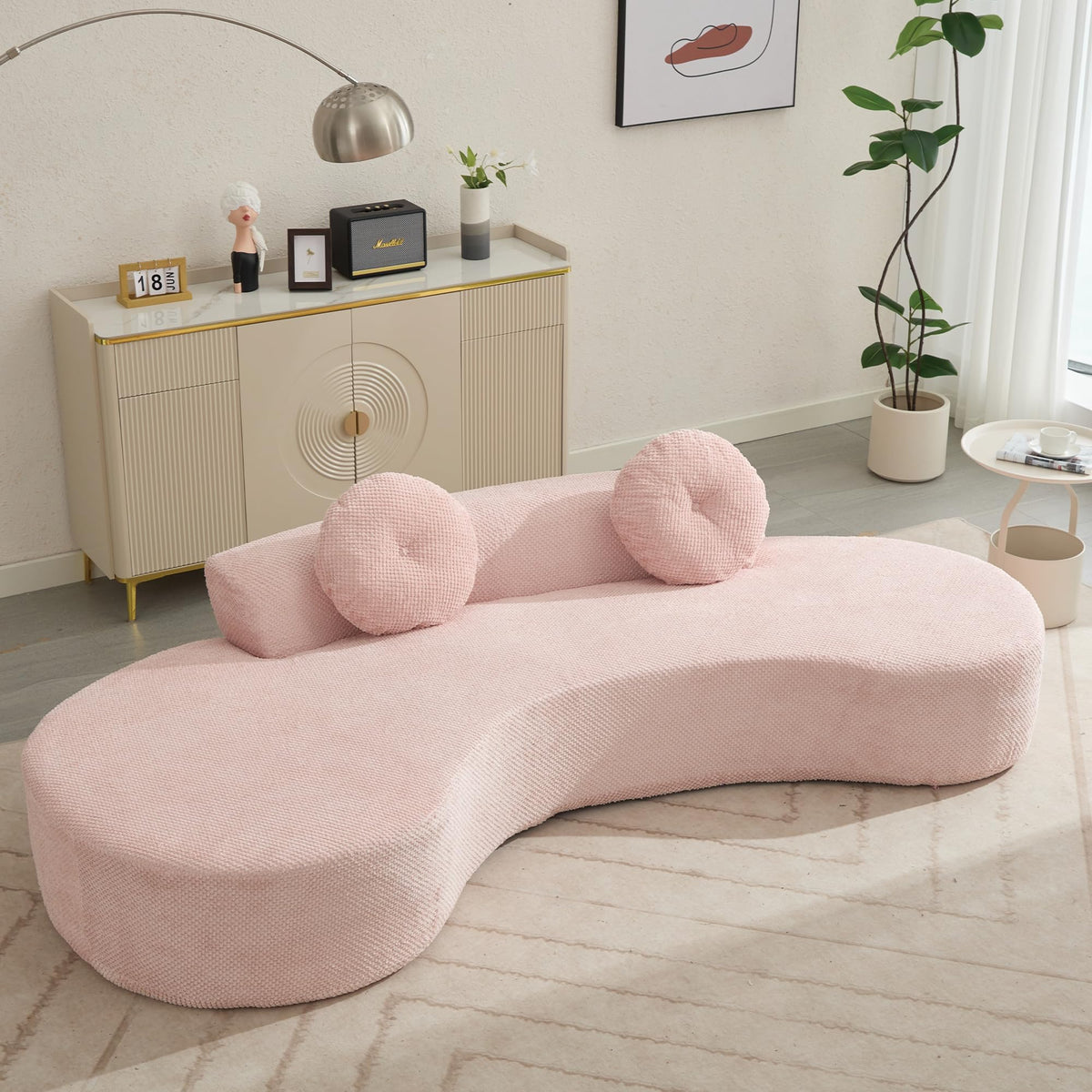 105.5''Curved Sofa, Sofa, Cloud Couch Sofa 3 4 Seater Couch with 2 Pillows,Bedroom, No Assembly Required, Point Shaped Corduroy,(Anti Wrinkle),Pink TJ275