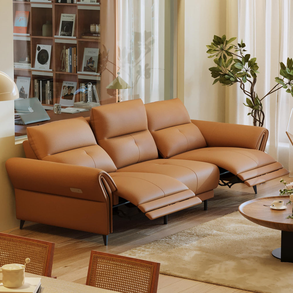 112.5" Leather Electric Reclining Sofa, 3 Seater