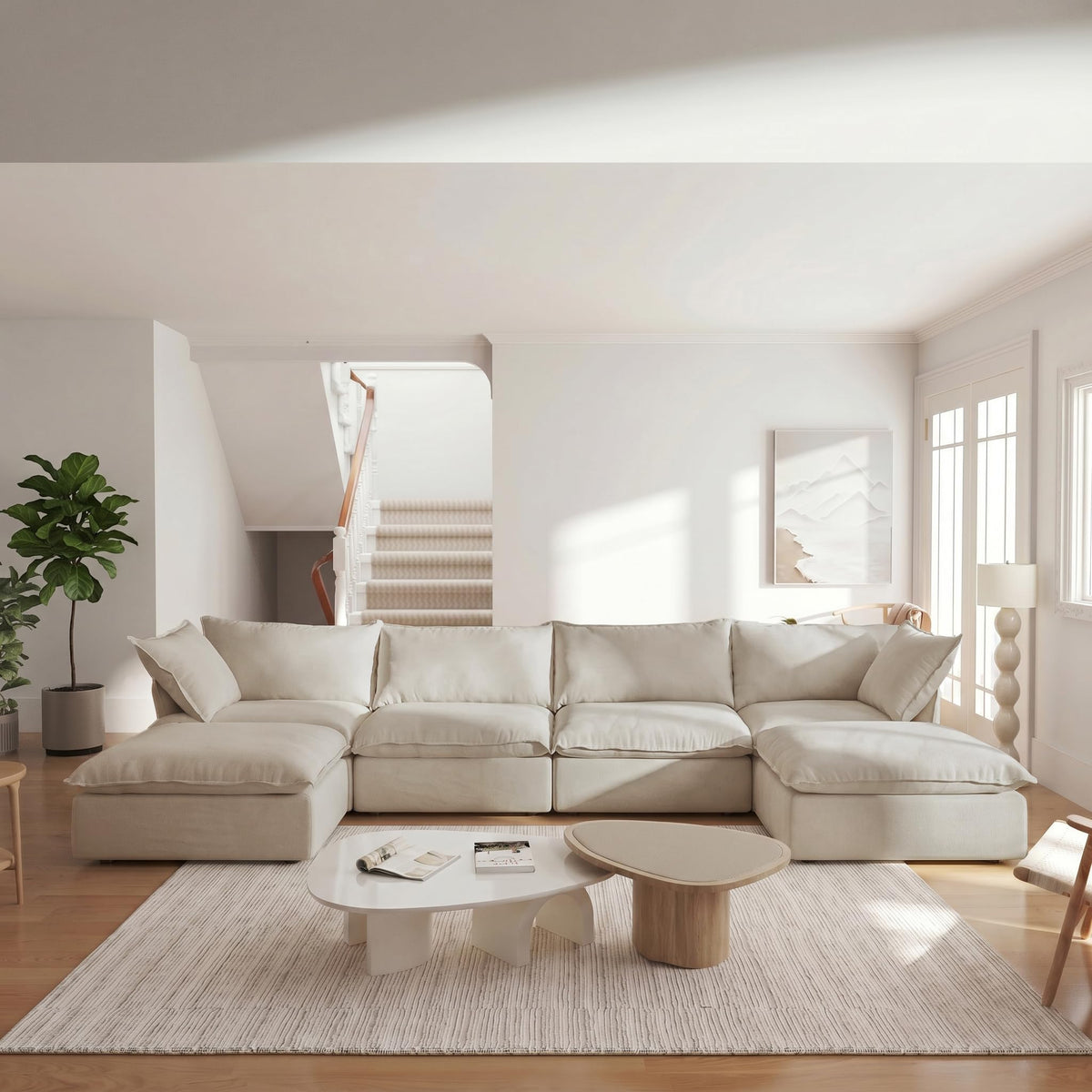 WJShome U-Shaped Sectional Couches for Living Room, Modern Modular Sectional Sofa with Storage Ottomans, Modern Comfy Sleeper Sofas for Home Family, Covers Removable & Washable, Beige