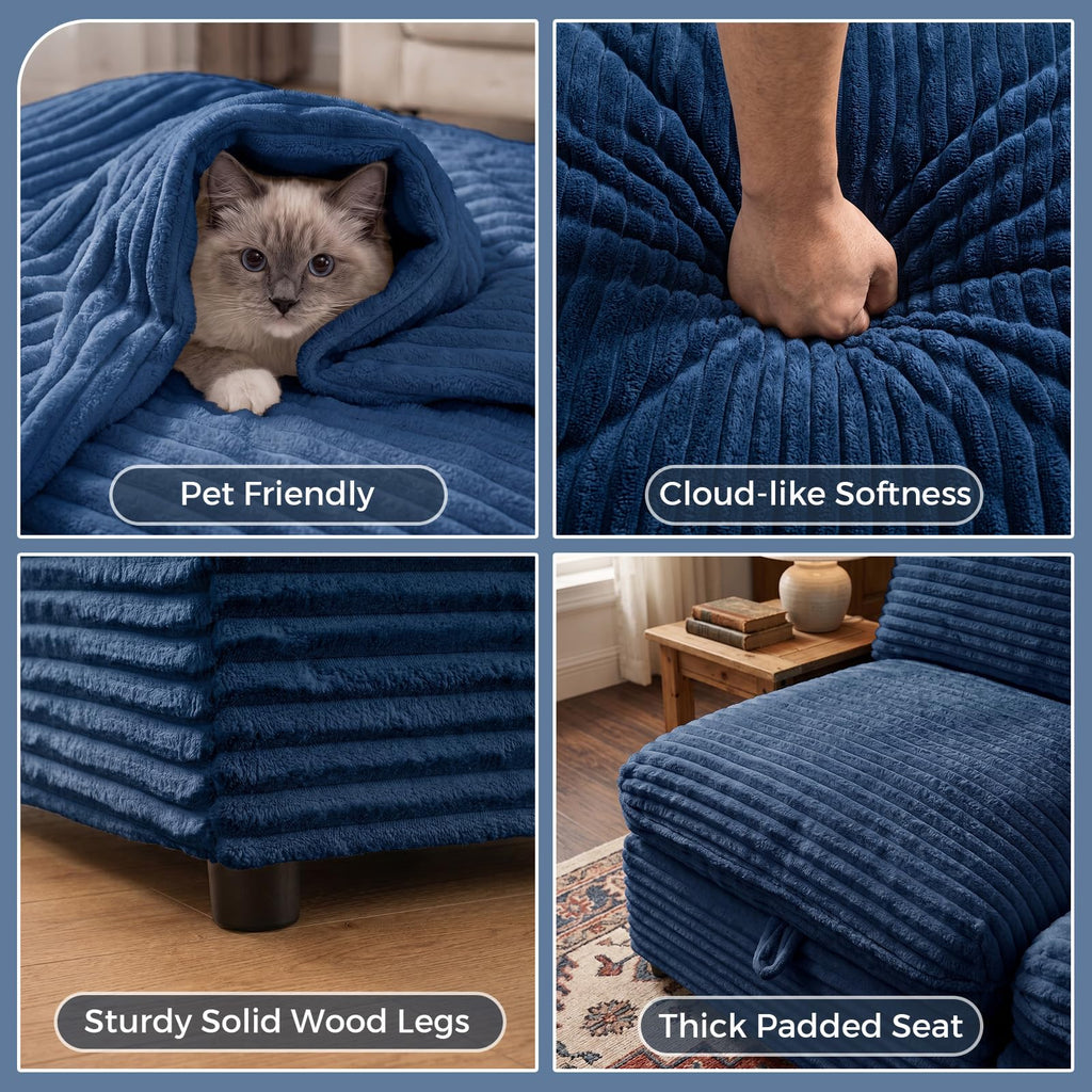 10 Seat Oversized Modular Sectional Couch Bed with Hidden Storage and Movable Ottomans Corduroy Upholstered Deep Seat for Sectional Couches for Living Room Bedroom, Blue