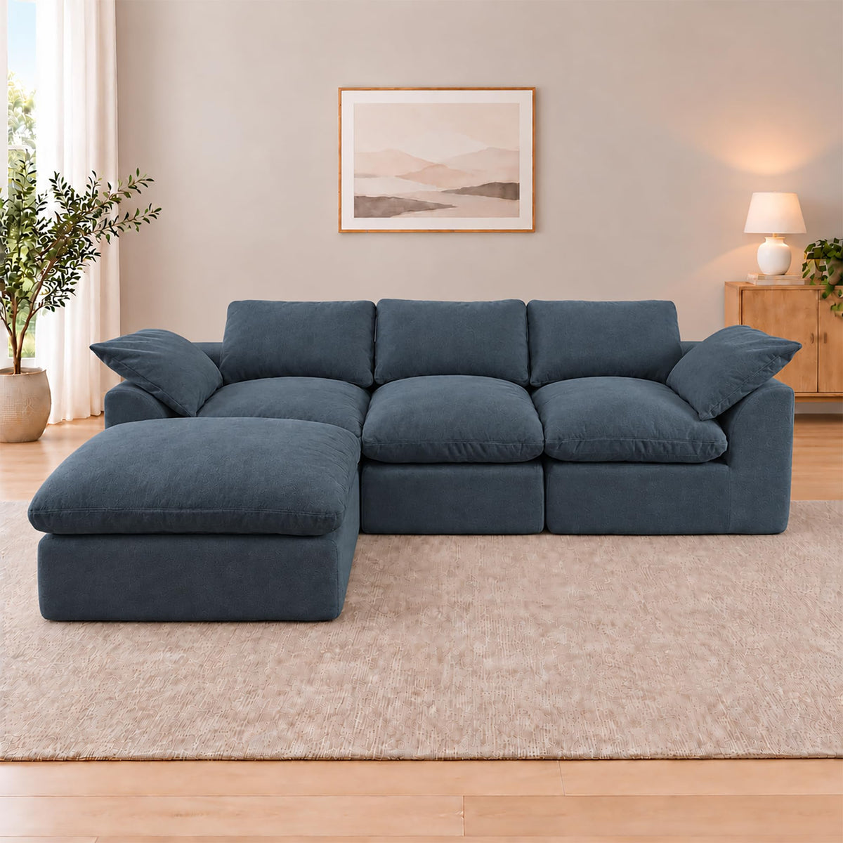 108" Cloud Sectional Couches for Living Room with Ottoman,Green