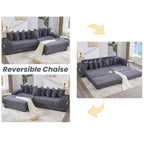 110.75" Modular L Shaped Sofa, Corduroy Fabric Sectional Couch,with a Movable Footstool, Cup Holders,Bring 8 Throw Pillows,Side Pocket,Unfold into a Bed,Dark Gray JZ993