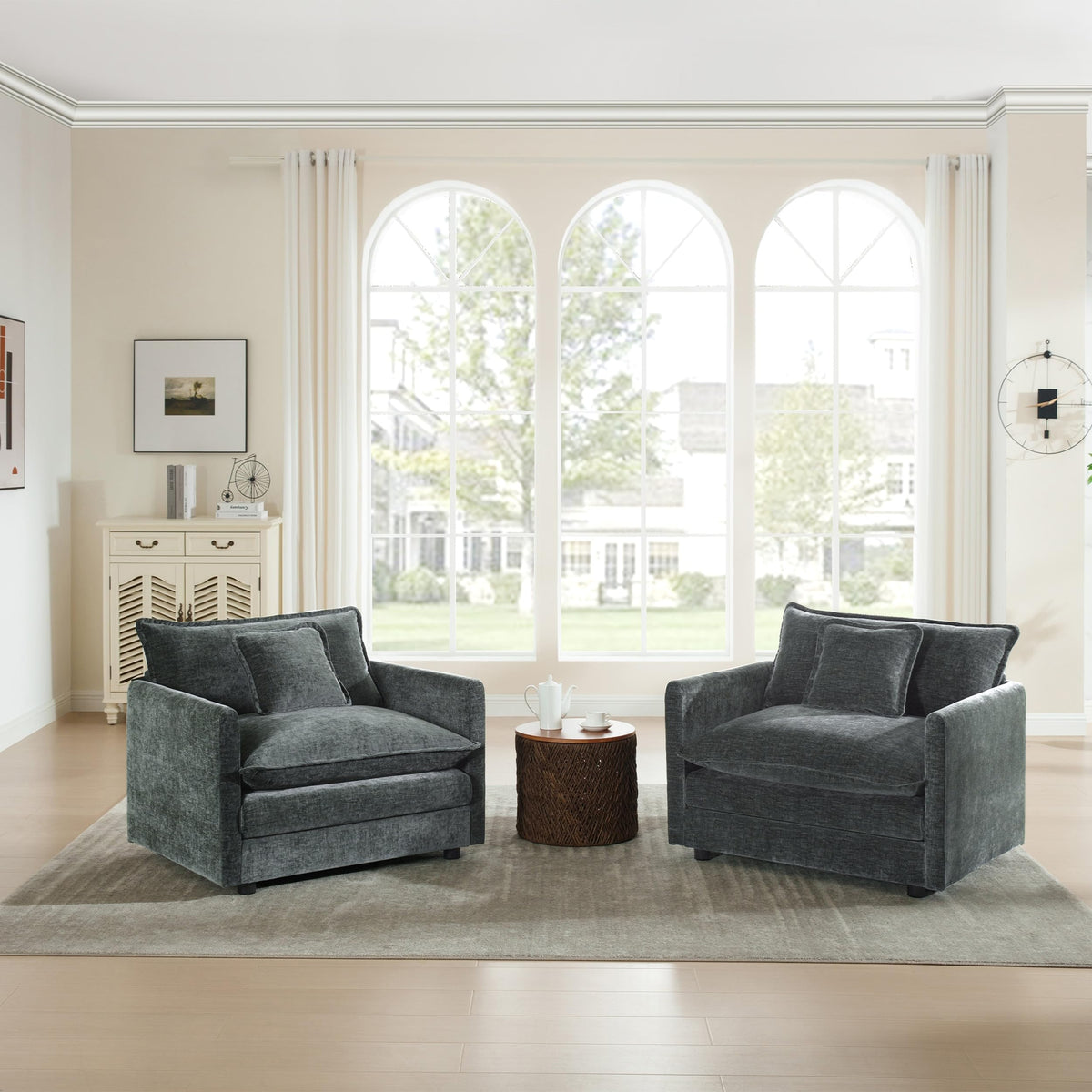 White Modular Sectional Sofa 3-Piece Set, Modern Deep Seat Chenille Couch, Loveseat, Single Sofa, Oversized Modular Couch for Living Room