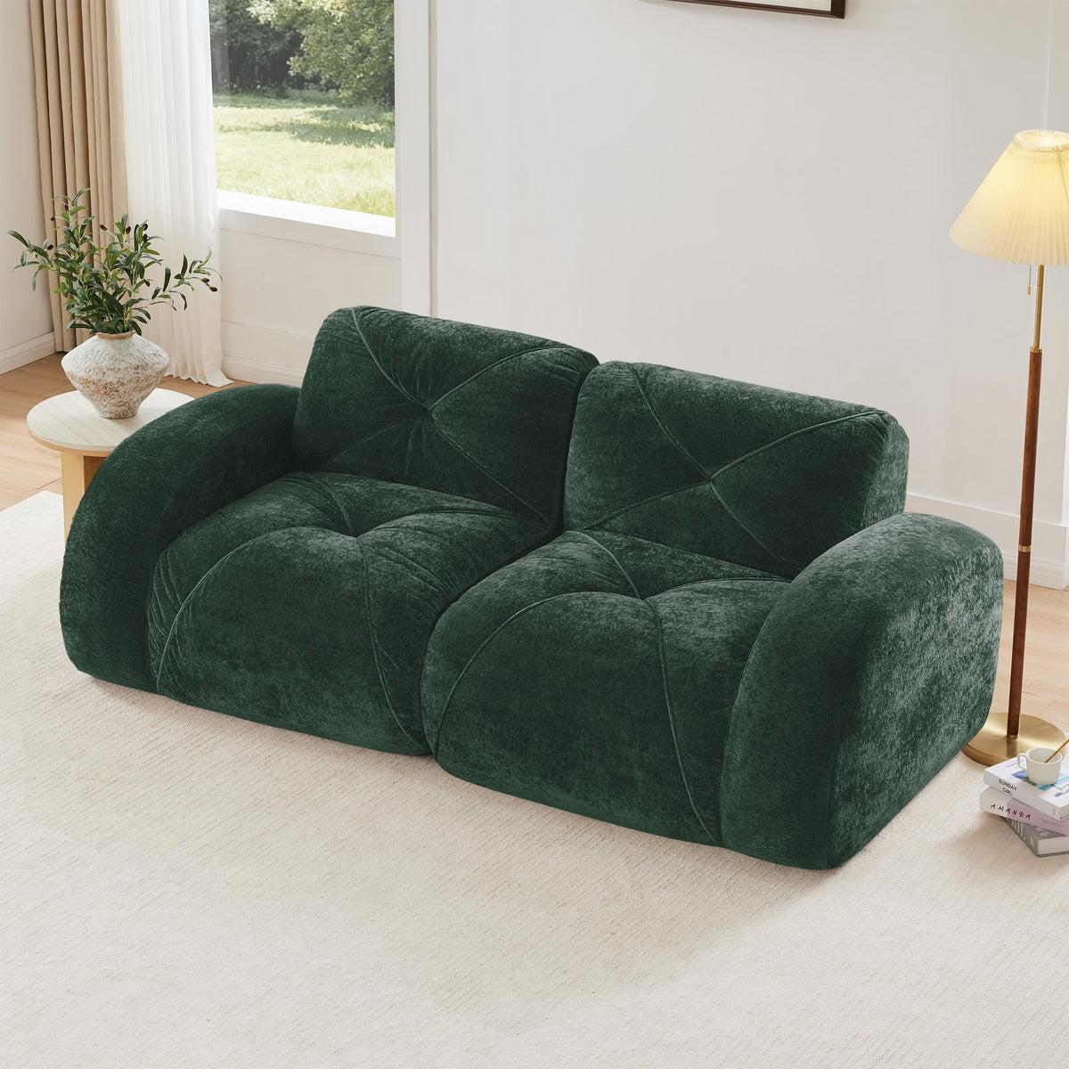 U-Shaped Boneless Sofa, Tufted 32d High Density Sponge Bottom, Anti-Slip Design, No Assembly Required, Free Combination, Movable Ottomans for Living Rooms, Home Theater, Blue