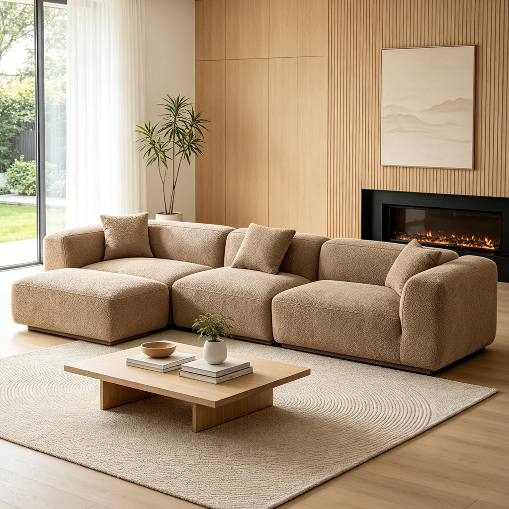 125 in. L-Shaped Modular Sectional Sofa with Ottoman, Brown