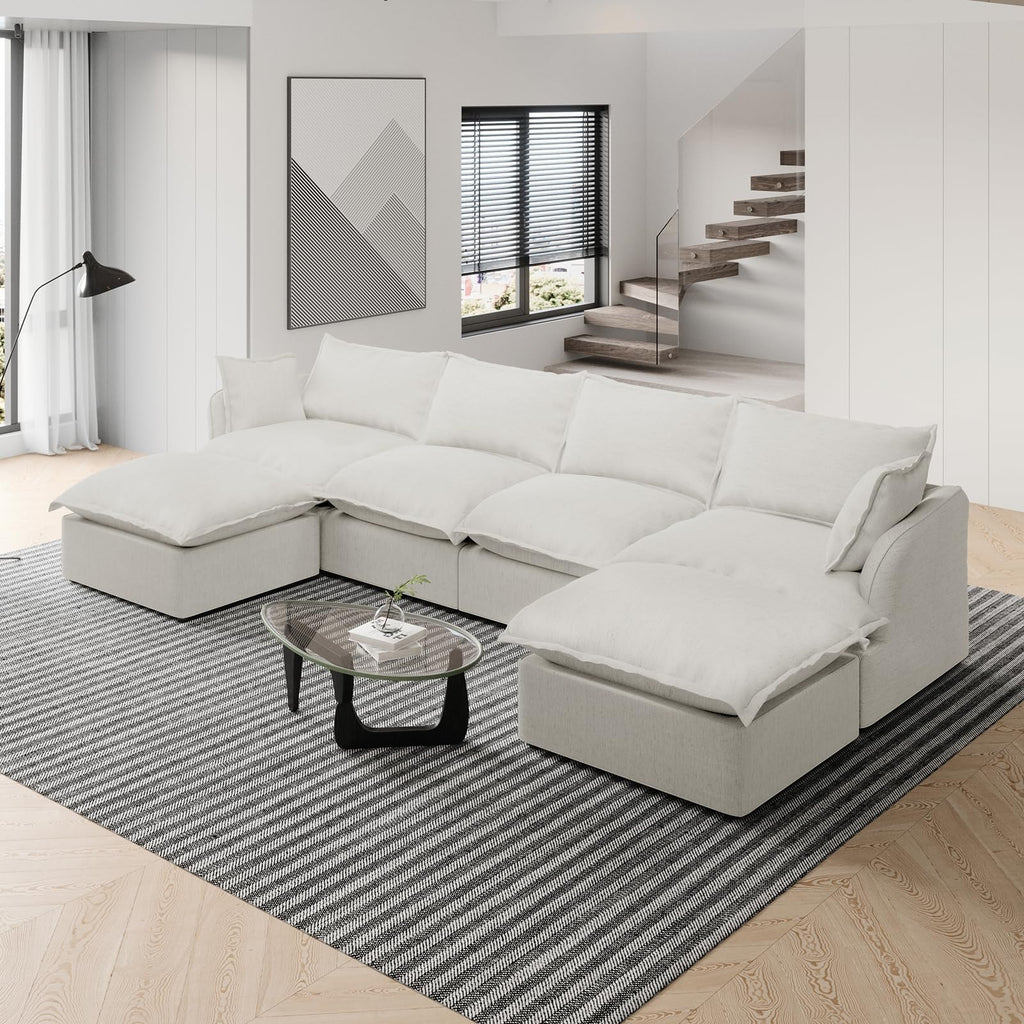 114.2" Cloud Sectional Couch L Shaped,Down Fill Couch,Linen,Grey