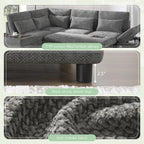 107" Modular Sectional Sleeper Sofa with Pull Out Bed, Oversized L-Shape Couch with USB Charger, Storage Ottoman & Adjustable Armrest, Chenille Sectional Couches for Living Room, Grey