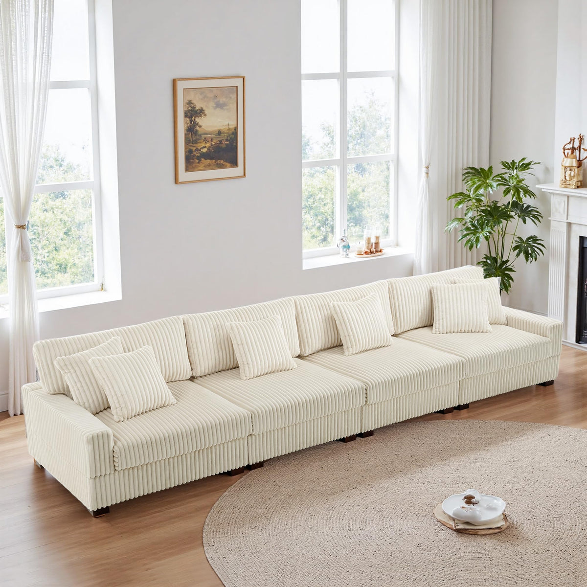 118.3" L-Shaped Modular Sectional Sofa with Chaise, Comfy Corduroy Fluffy Couch with Deep Seat, Flexible Module Combination for Living Room, Cotton Flannel Light Brown