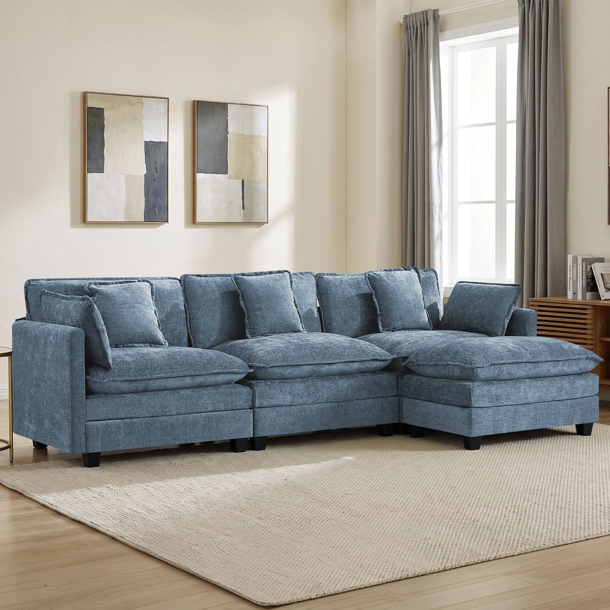 113" V-Shaped Cloud Couch, Modular Sectional for Living Room, Light Grey