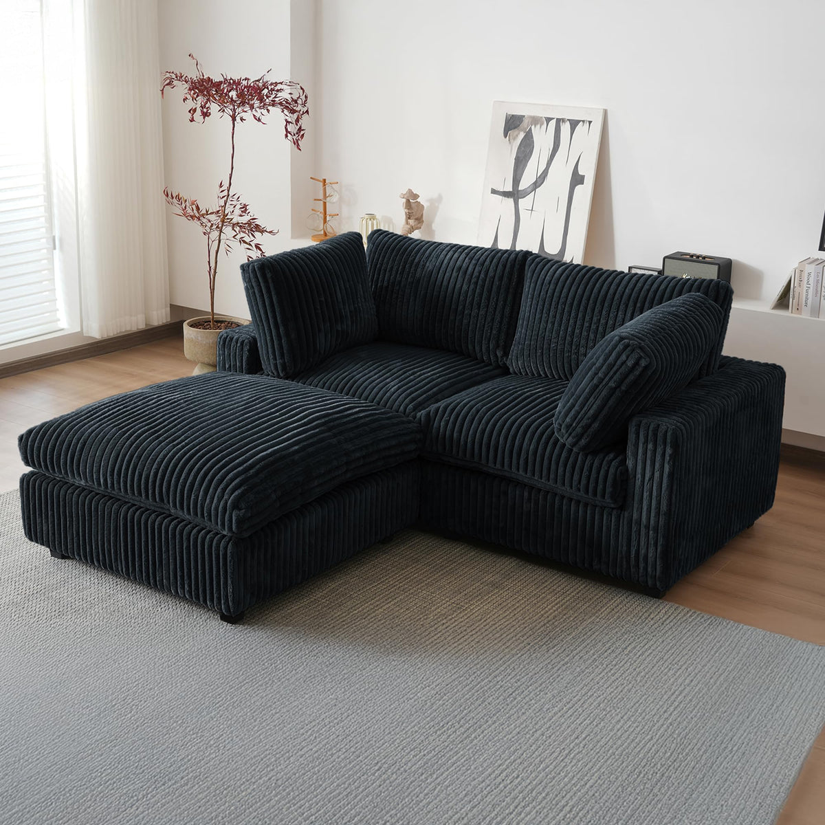 WJShome Cloud Couch Modular Sectional Sofa,118" Oversized V Shaped Sofa with Storage Ottoman for Living Room,Plush 6 Seater Convertible Sectional Couch,Covers Washable&Replaceable,Black