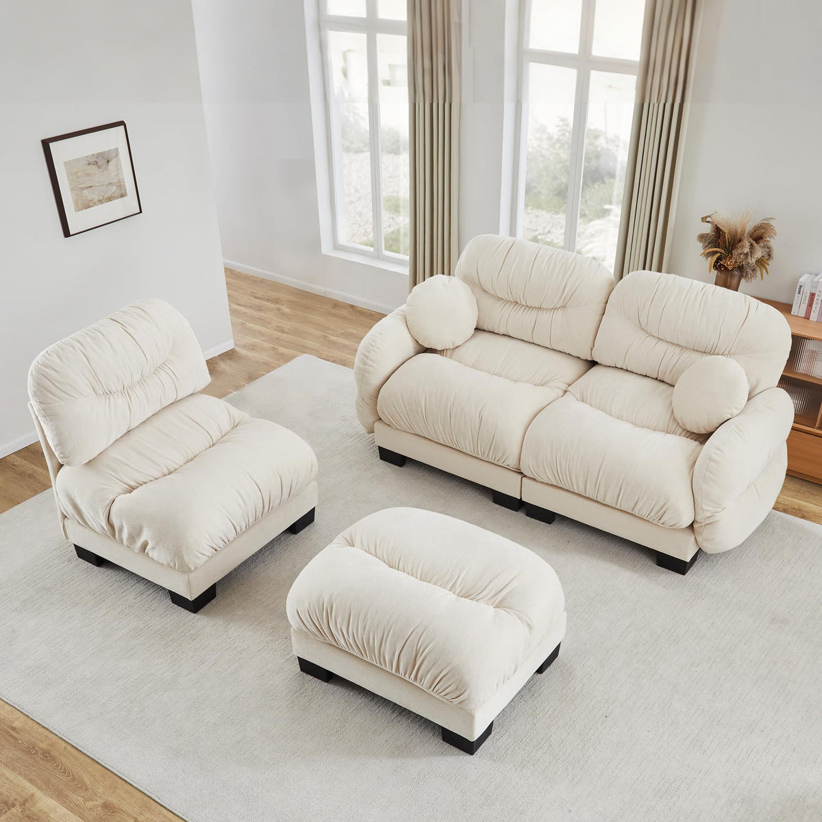 116" Cloud Modular Chenille L Shaped Sectional Sofa with Ottoman, Deep Seat Cloud Couch with Interlocking Metal Connectors for Modern Living Room (Beige, 3S+1O)