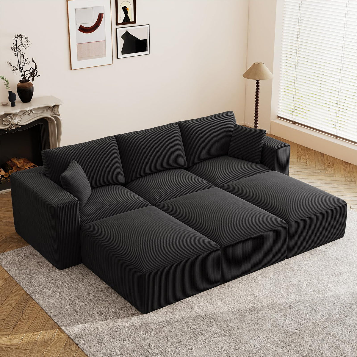 79" Modular Sectional Sofa, Cloud Couch Loveseat Memory Foam Boneless Couch with Chaise, Cozy Upholstered Corduroy Floor Couch, No Assembly Required Living Room Furniture for Apartment, Beige