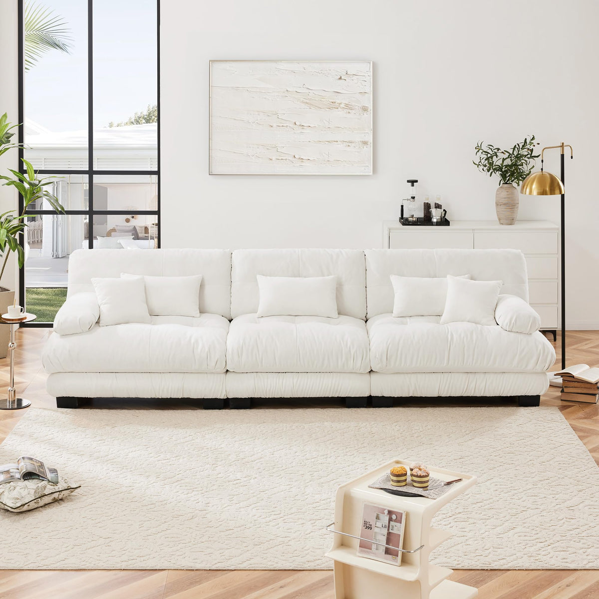 130" Modular Sectional Sofa,Velvet Upholstered Couches for Living Room,3 Seater Green Sofa Couch with Movable Ottoman,Big Comfy Loveseat Sofa with Deep Seats for Living Room,Apartment,Bedroom