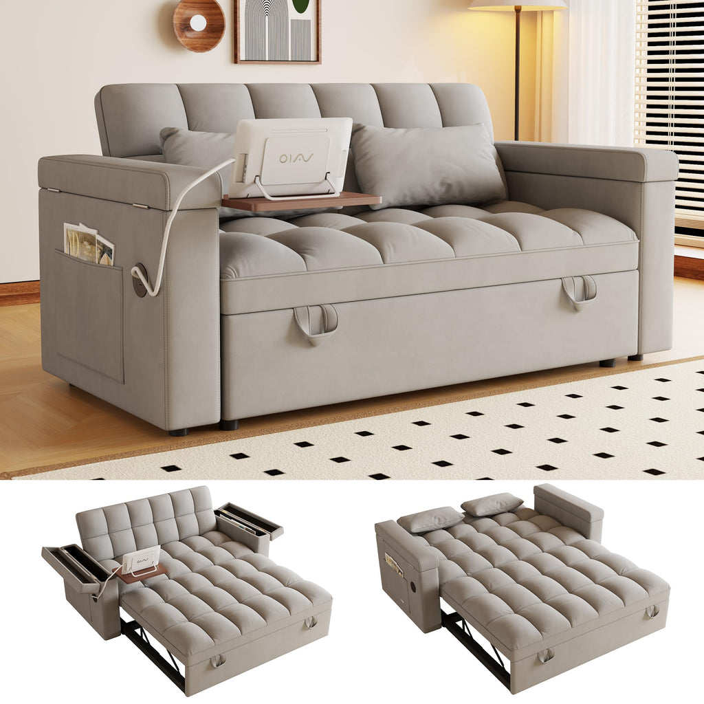 108”Pull Out Sofa Bed, U Shaped Sleeper Sofa for Living Room, Black