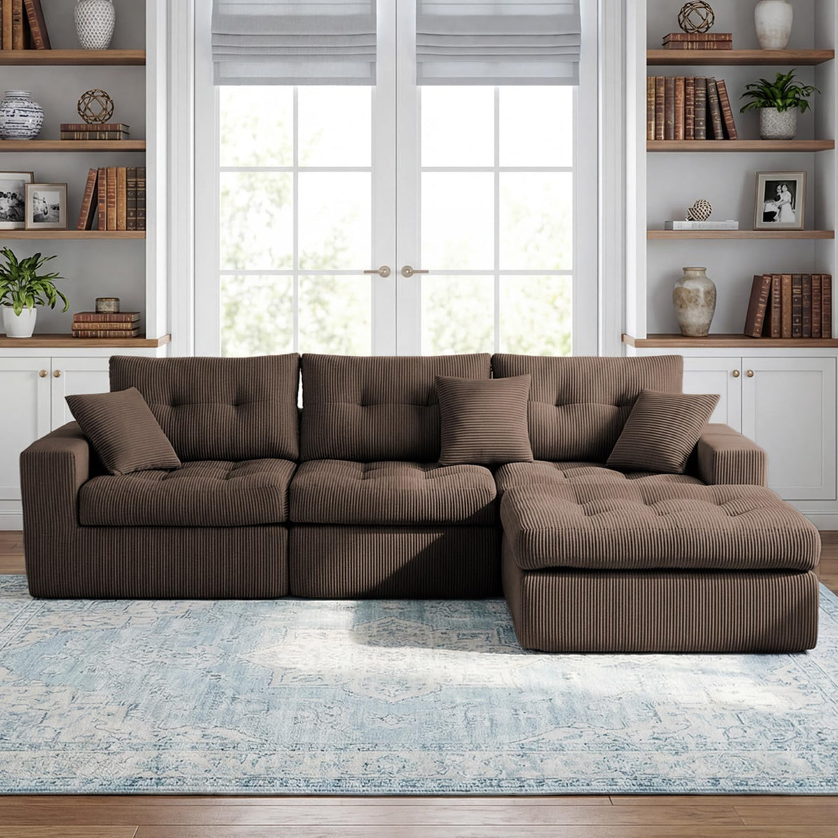U-Shaped Sofa, Dual Chaise Sectional, 104 Inch, Camel