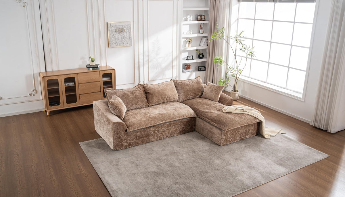 103" Cloud Sectional Couch with L Shape Chaise, Boneless Modular Large Segment Sofa for Living Room, No Assembly Required(Brown)
