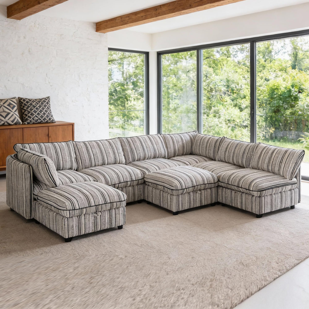 125" Oversized Modular Sectional Sofa with Storage,Convertible L/U-Shaped Chenille Cloud Couch with Reversible Chaise, 8 Seater Storage Sectional Sofa for Living Room
