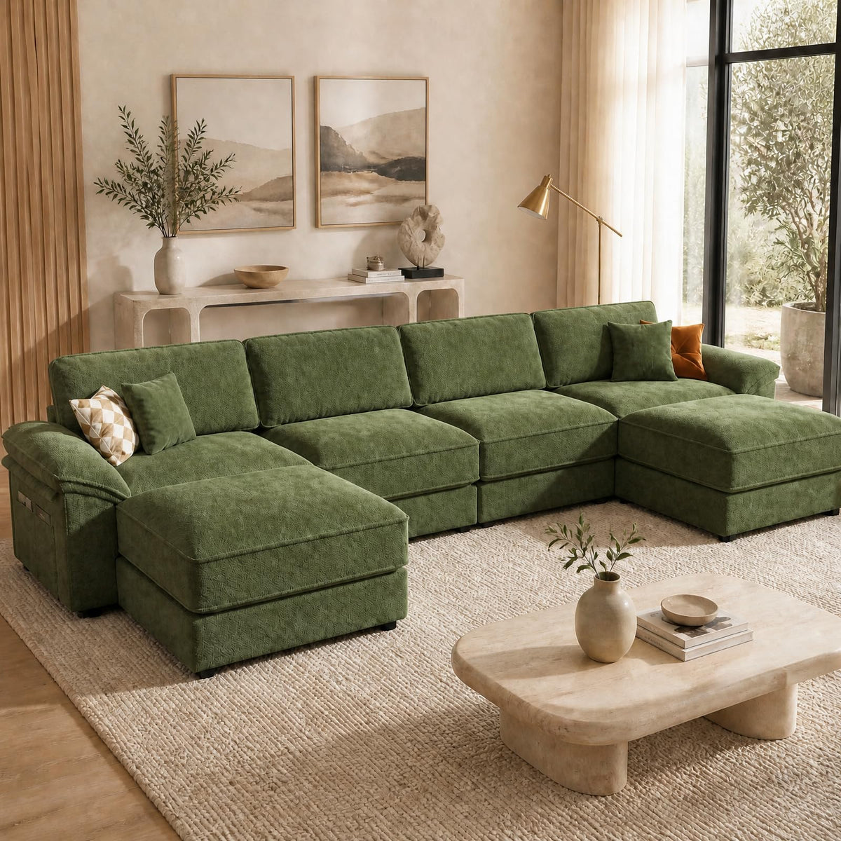 Vipbear 150" Modular Sectional Sofa, U Shaped Cloud Couch with 2 Ottomans