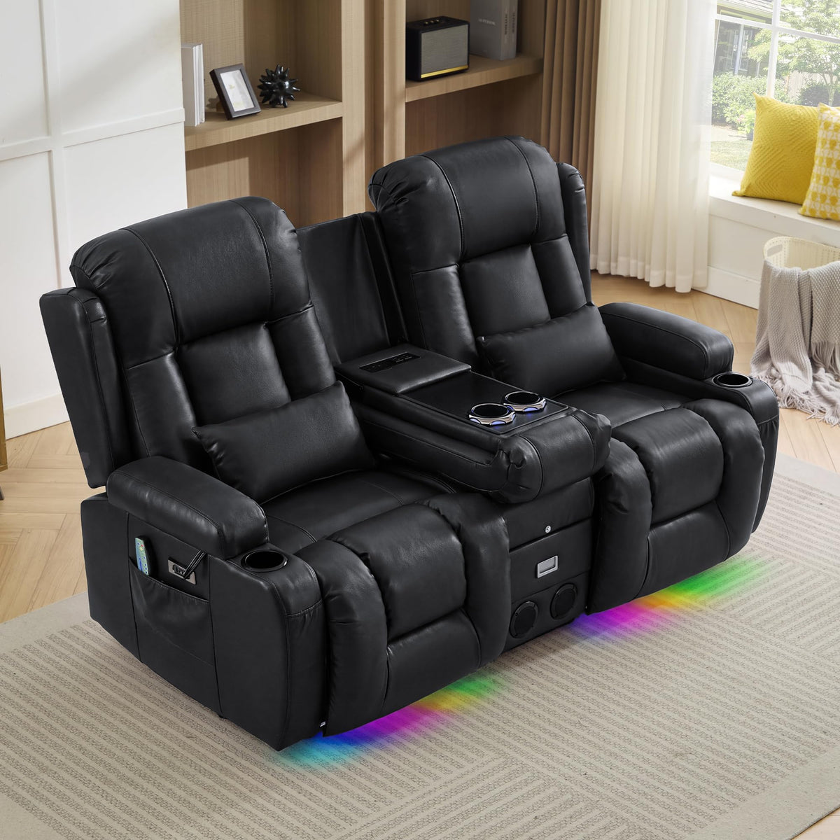 TUNYI Wall Hugger Home Theater Seating, Power Loveseat Recliner Sofa