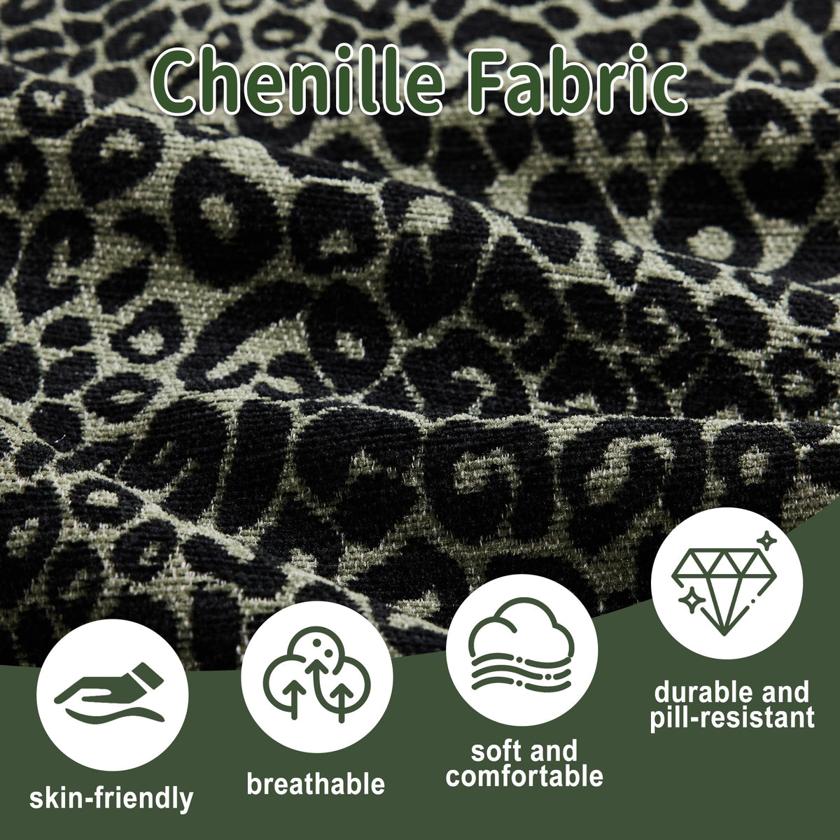 100'' Modular Sectional Couch, Cloud Deep Seat Sofa, Chenille Leopard Print Couch with Tassel for Living Room (U-Shaped, Green)