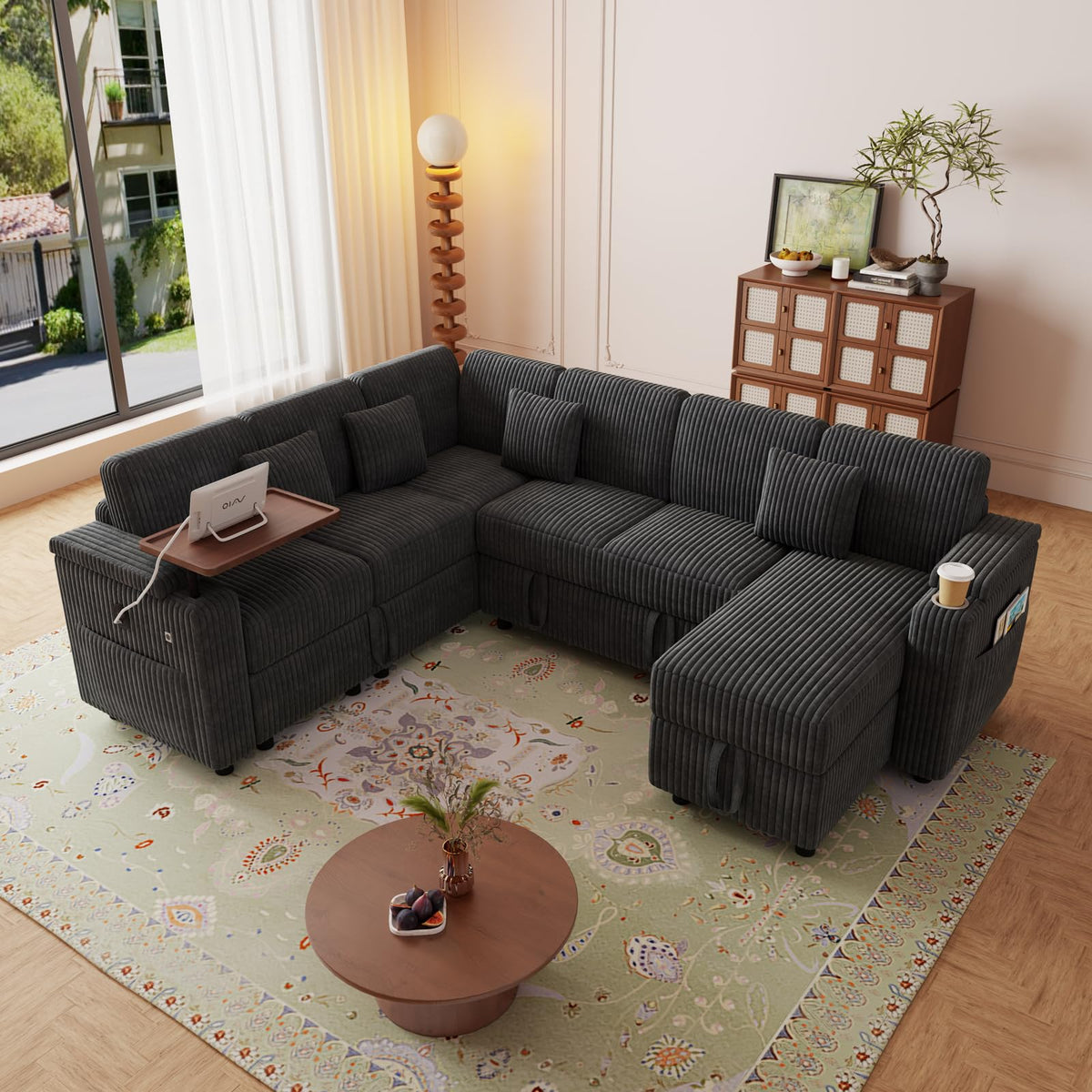100" Gray Modular Sectional Sleeper Sofa with Pull Out Bed