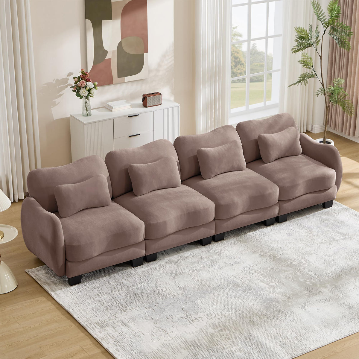 101.1" Modular Cloud Couch Deep Seat Sectional Sofa L Shaped Couch