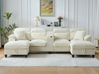 116 Inch Sofa Couch,Sectional Couches for Living Room with 2 Cup Holders,Corduroy Modular Sectional Sofa with Movable and Storable Ottoman.（Beige）