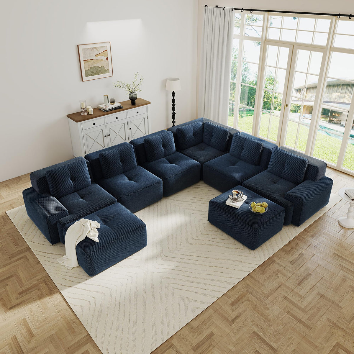 115.3” Camel Boneless Couches for Living Room, Modular Sectional Sofa with L-Shape Chaise, 3 Seater Comfy Upholstered Deep Seat Corduroy Fabric Cloud Couch No Assembly, Anti-Slip Design