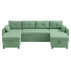 107" U-Shaped Pull-Out Couch Sectional Sofa Bed with USB Charging, Green
