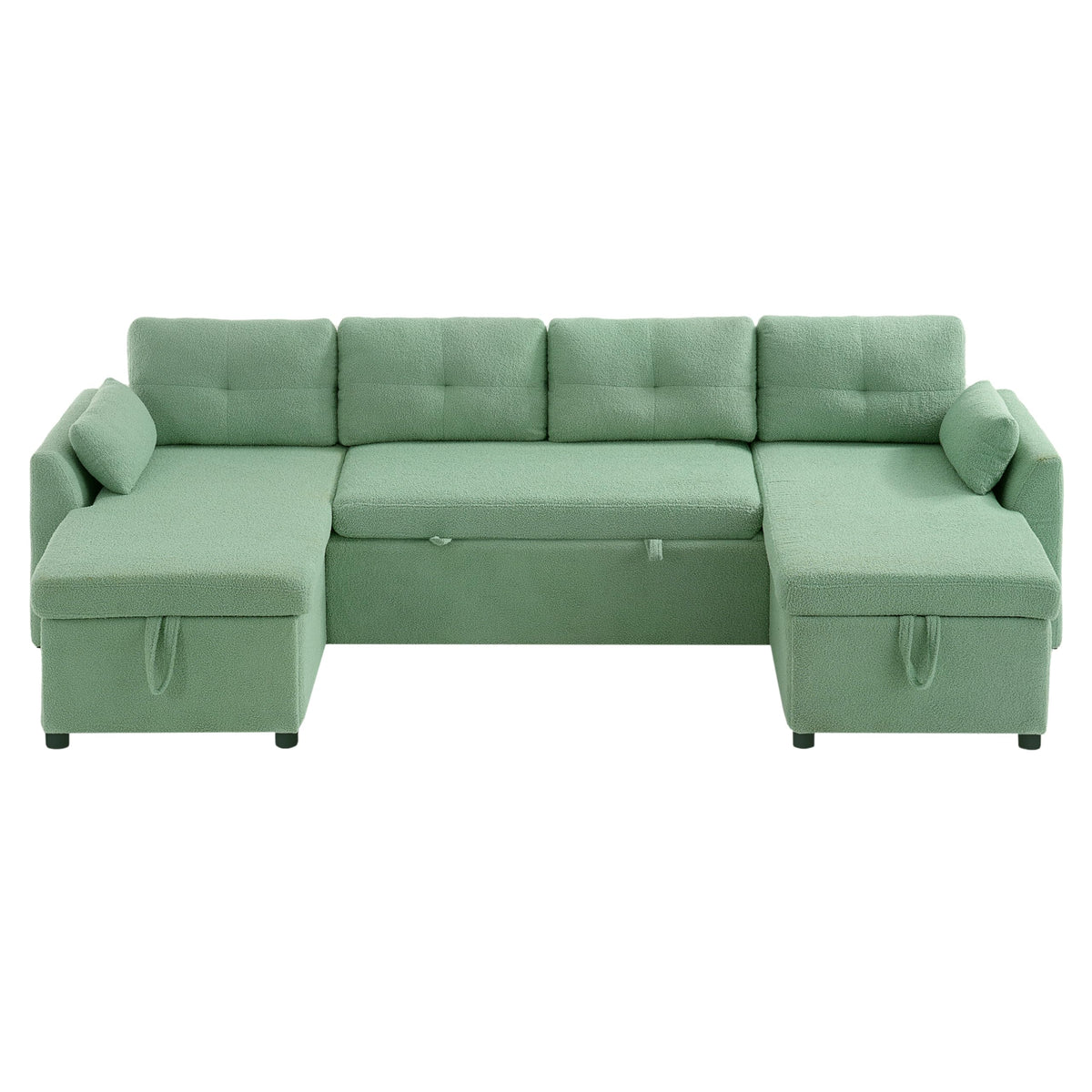 107" U-Shaped Pull-Out Couch Sectional Sofa Bed with USB Charging, Green