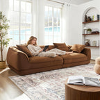 110" Modern Velvet Sofa, Cloud Modular Sectional Couch, Minimalist Deep Seat Upholstery Sofas, Oversized 3-Seater Luxury Memory Foam Fluffy Couches for Living Room Bedroom Home Office Apartment, Camel
