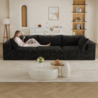 118.2" Cloud Sofa,Corduroy Fabric,Deep Seat Couches,Double Layer Design,Removable Cushion,No Assembly, DIY Combination for Living Room, Bedroom,Conference Room,Apartment,Black