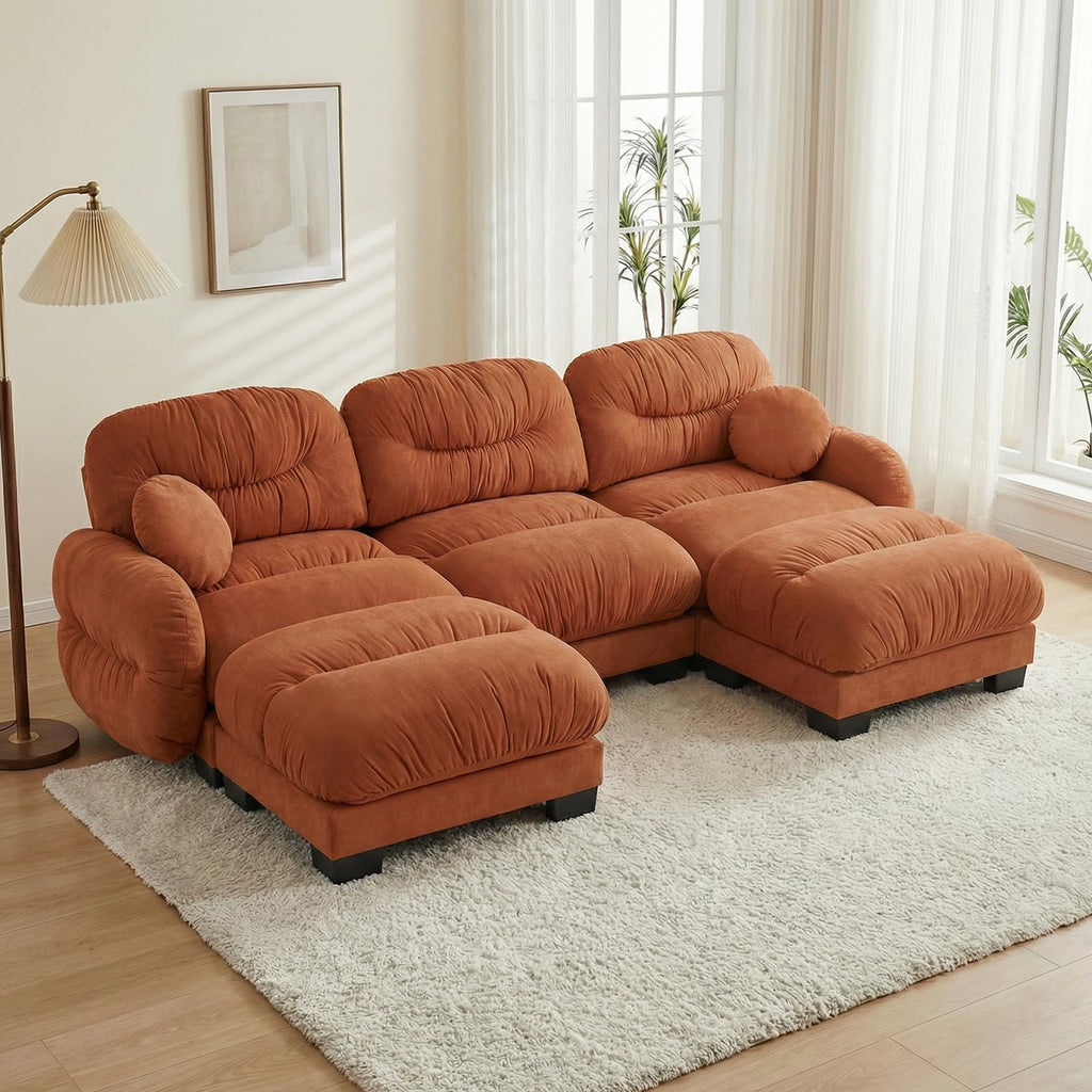 116" U Sectional Couches for Living Room, 3 Seater Modular Couch with 2 Ottoman, Cloud Sofa with Soft Chenille Fabric, High-Density Foam Cushion, Living Room Furniture, Beige